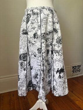 LAURA PETITES Vintage 100% Cotton Romantic Floral Gothic Midi Skirt Size 4